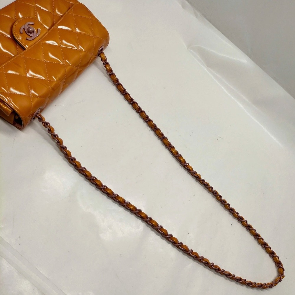 Chanel Patent Calfskin Quilted Mini Rectangular Flap Bag Orange & Pink - Picture 8 of 12